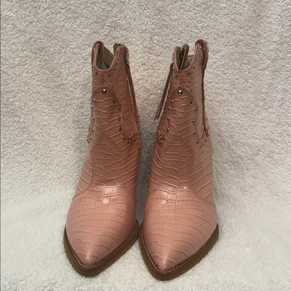 Sam Edelman Pink Croc-Embossed Ankle Boots - Picture 8 of 9
